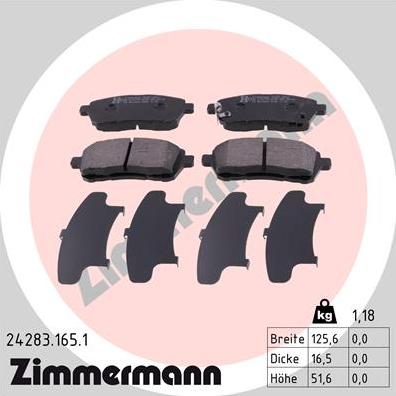 Zimmermann 24283.165.1 - Комплект спирачно феродо, дискови спирачки vvparts.bg