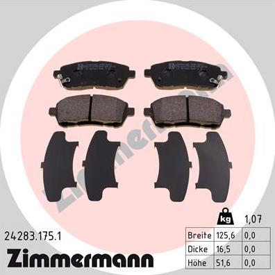 Zimmermann 24283.175.1 - Комплект спирачно феродо, дискови спирачки vvparts.bg