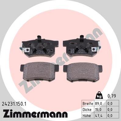 Zimmermann 24231.150.1 - Комплект спирачно феродо, дискови спирачки vvparts.bg