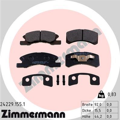 Zimmermann 24229.155.1 - Комплект спирачно феродо, дискови спирачки vvparts.bg