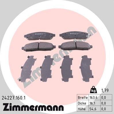Zimmermann 24227.160.1 - Комплект спирачно феродо, дискови спирачки vvparts.bg