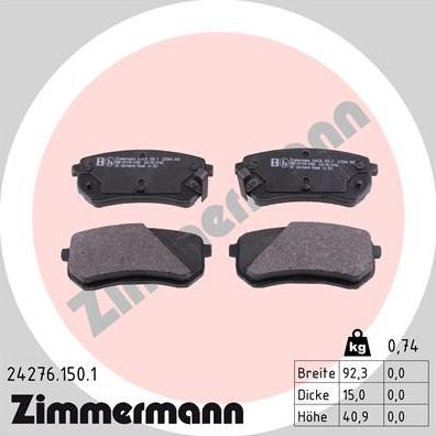 Zimmermann 24276.150.1 - Комплект спирачно феродо, дискови спирачки vvparts.bg