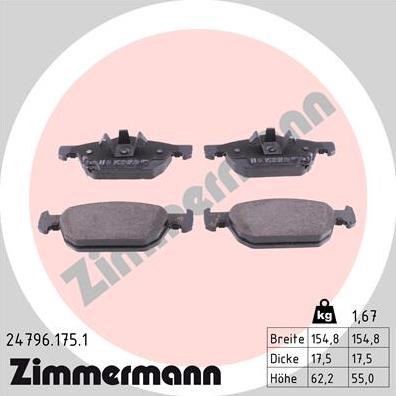 Zimmermann 24796.175.1 - Комплект спирачно феродо, дискови спирачки vvparts.bg