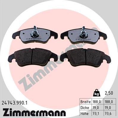 Zimmermann 24743.990.1 - Комплект спирачно феродо, дискови спирачки vvparts.bg