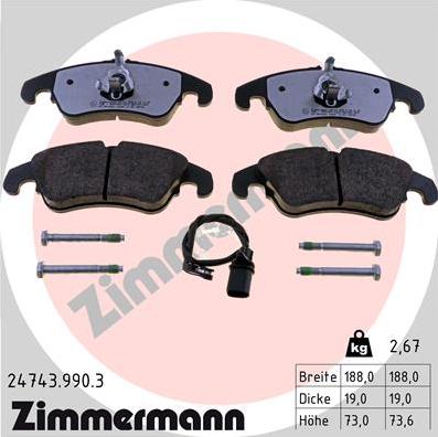 Zimmermann 24743.990.3 - Комплект спирачно феродо, дискови спирачки vvparts.bg