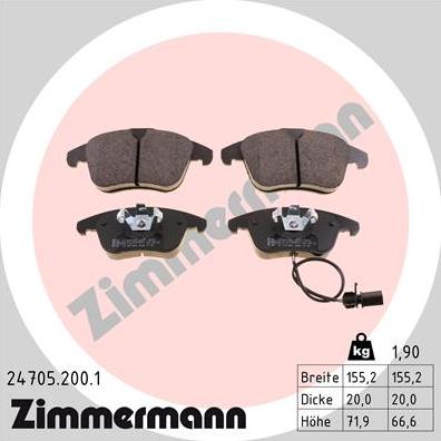 Zimmermann 24705.200.1 - Комплект спирачно феродо, дискови спирачки vvparts.bg