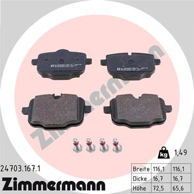 Zimmermann 24703.167.1 - Комплект спирачно феродо, дискови спирачки vvparts.bg