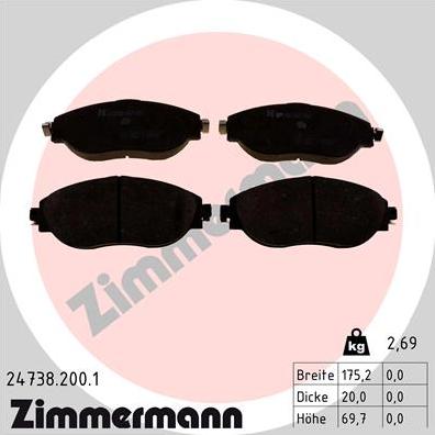 Zimmermann 24738.200.1 - Комплект спирачно феродо, дискови спирачки vvparts.bg