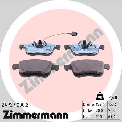 Zimmermann 24727.200.2 - Комплект спирачно феродо, дискови спирачки vvparts.bg