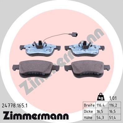 Zimmermann 24778.165.1 - Комплект спирачно феродо, дискови спирачки vvparts.bg