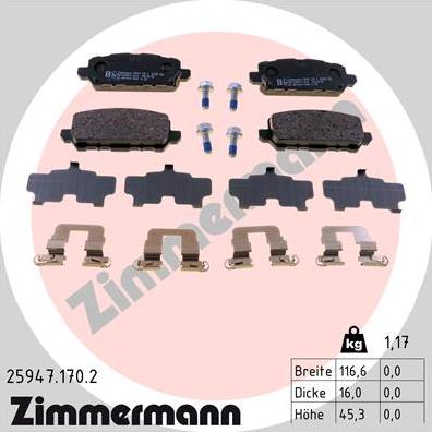 Zimmermann 25947.170.2 - Комплект спирачно феродо, дискови спирачки vvparts.bg