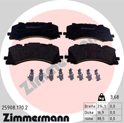 Zimmermann 25908.170.2 - Комплект спирачно феродо, дискови спирачки vvparts.bg