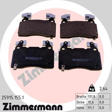 Zimmermann 25915.155.1 - Комплект спирачно феродо, дискови спирачки vvparts.bg