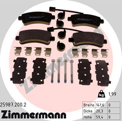 Zimmermann 25987.200.2 - Комплект спирачно феродо, дискови спирачки vvparts.bg