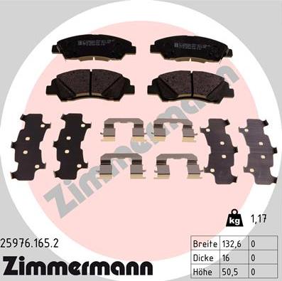 Zimmermann 25976.165.2 - Комплект спирачно феродо, дискови спирачки vvparts.bg