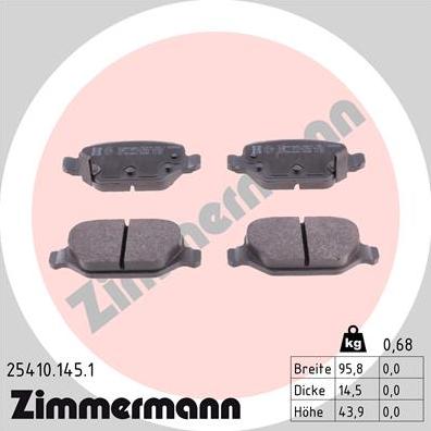 Zimmermann 25410.145.1 - Комплект спирачно феродо, дискови спирачки vvparts.bg
