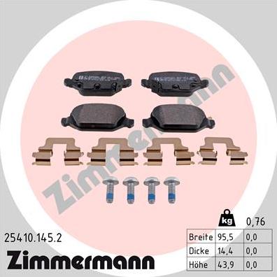 Zimmermann 25410.145.2 - Комплект спирачно феродо, дискови спирачки vvparts.bg