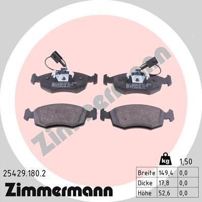 Zimmermann 25429.180.2 - Комплект спирачно феродо, дискови спирачки vvparts.bg