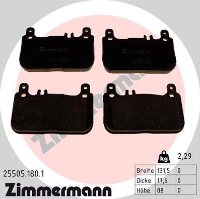 Zimmermann 25505.180.1 - Комплект спирачно феродо, дискови спирачки vvparts.bg