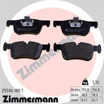 Zimmermann 25506.180.1 - Комплект спирачно феродо, дискови спирачки vvparts.bg