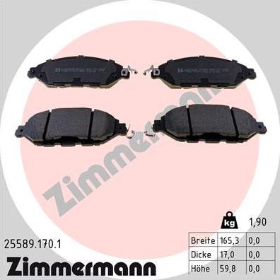 Zimmermann 25589.170.1 - Комплект спирачно феродо, дискови спирачки vvparts.bg