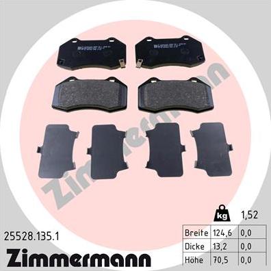 Zimmermann 25528.135.1 - Комплект спирачно феродо, дискови спирачки vvparts.bg