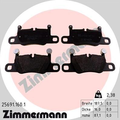 Zimmermann 25691.160.1 - Комплект спирачно феродо, дискови спирачки vvparts.bg