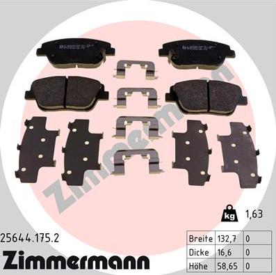 Zimmermann 25644.175.2 - Комплект спирачно феродо, дискови спирачки vvparts.bg