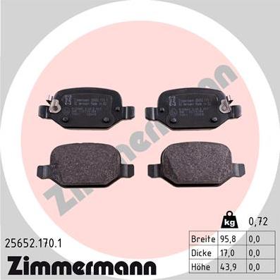 Zimmermann 25652.170.1 - Комплект спирачно феродо, дискови спирачки vvparts.bg