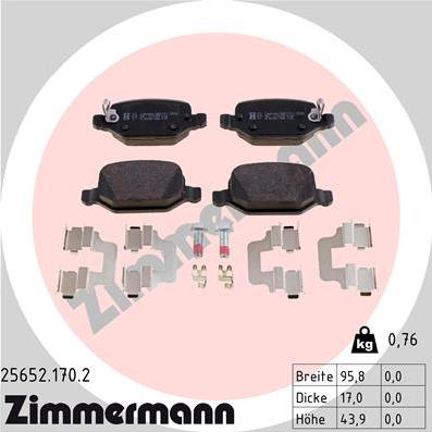 Zimmermann 25652.170.2 - Комплект спирачно феродо, дискови спирачки vvparts.bg