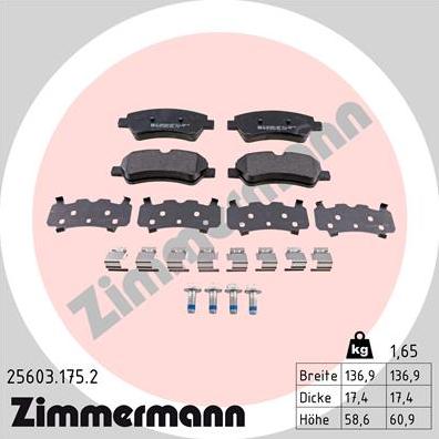 Zimmermann 25603.175.2 - Комплект спирачно феродо, дискови спирачки vvparts.bg