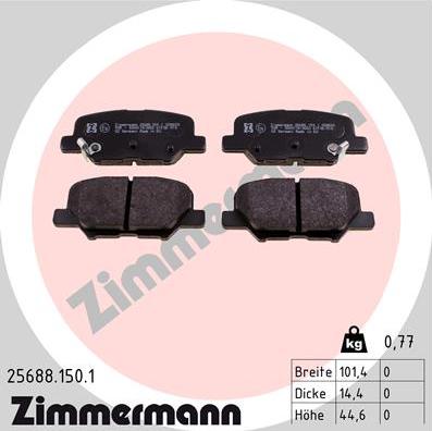 Zimmermann 25688.150.1 - Комплект спирачно феродо, дискови спирачки vvparts.bg