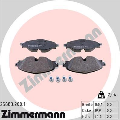 Zimmermann 25683.200.1 - Комплект спирачно феродо, дискови спирачки vvparts.bg