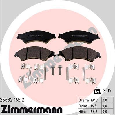 Zimmermann 25632.165.2 - Комплект спирачно феродо, дискови спирачки vvparts.bg
