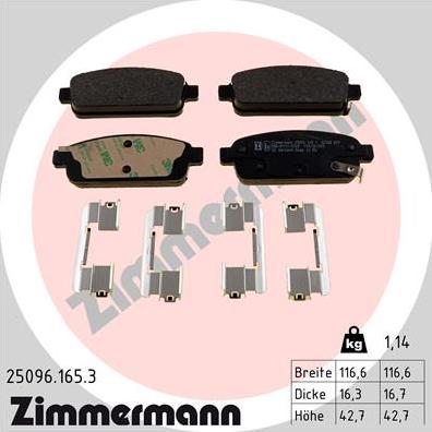 Zimmermann 25096.165.3 - Комплект спирачно феродо, дискови спирачки vvparts.bg