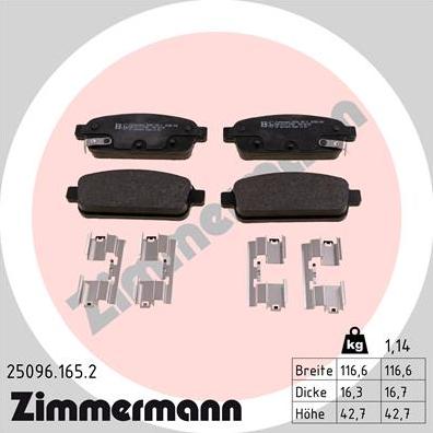 Zimmermann 25096.165.2 - Комплект спирачно феродо, дискови спирачки vvparts.bg