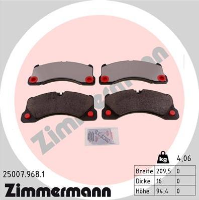 Zimmermann 25007.968.1 - Комплект спирачно феродо, дискови спирачки vvparts.bg