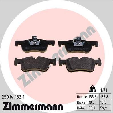 Zimmermann 25014.183.1 - Комплект спирачно феродо, дискови спирачки vvparts.bg