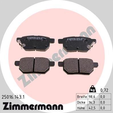 Zimmermann 25016.143.1 - Комплект спирачно феродо, дискови спирачки vvparts.bg