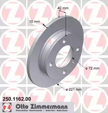 Zimmermann 250.1162.00 - Спирачен диск vvparts.bg