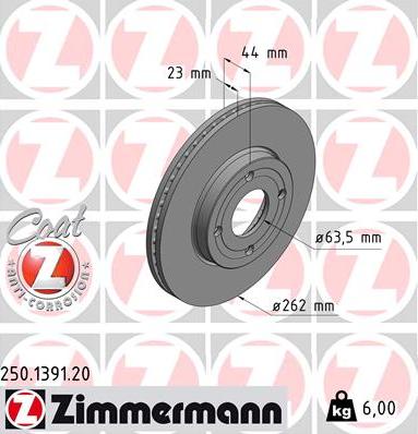 Zimmermann 250.1391.20 - Спирачен диск vvparts.bg