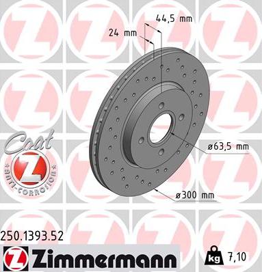 Zimmermann 250.1393.52 - Спирачен диск vvparts.bg