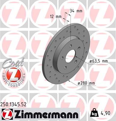 Zimmermann 250.1345.52 - Спирачен диск vvparts.bg