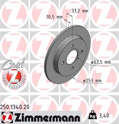 Zimmermann 250.1340.20 - Спирачен диск vvparts.bg