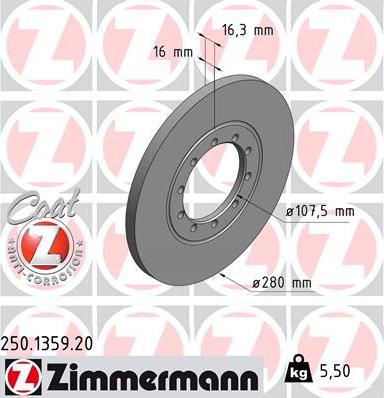 Zimmermann 250.1359.20 - Спирачен диск vvparts.bg