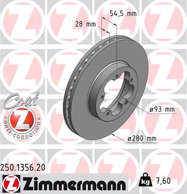 Zimmermann 250.1356.20 - Спирачен диск vvparts.bg