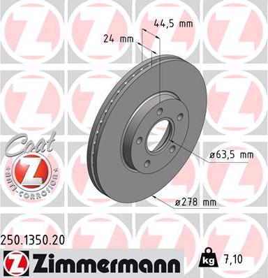 Zimmermann 250.1350.20 - Спирачен диск vvparts.bg