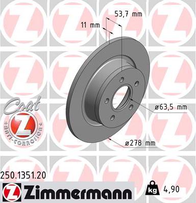 Zimmermann 250.1351.20 - Спирачен диск vvparts.bg