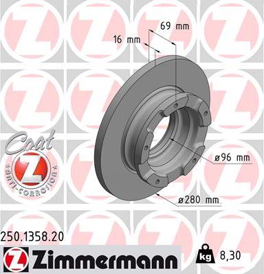 Zimmermann 250.1358.20 - Спирачен диск vvparts.bg