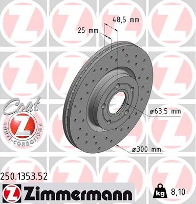 Zimmermann 250.1353.52 - Спирачен диск vvparts.bg